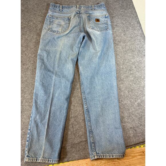VINTAGE 90s Carhartt Jeans Mens 38x32 Blue Denim Straight Leg Grunge Workwear - Picture 2 of 6